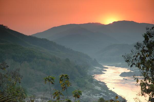 sunset over the Mekong river at Pak Beng