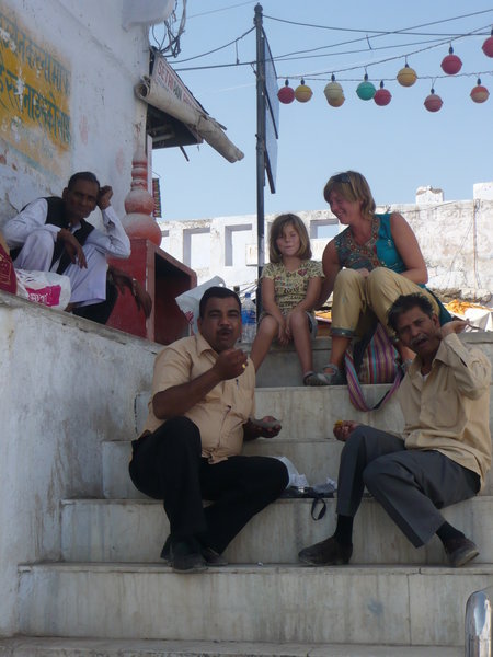 Picnic Lunch on the Steps in Pushkar