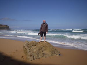 On a rock on a beach