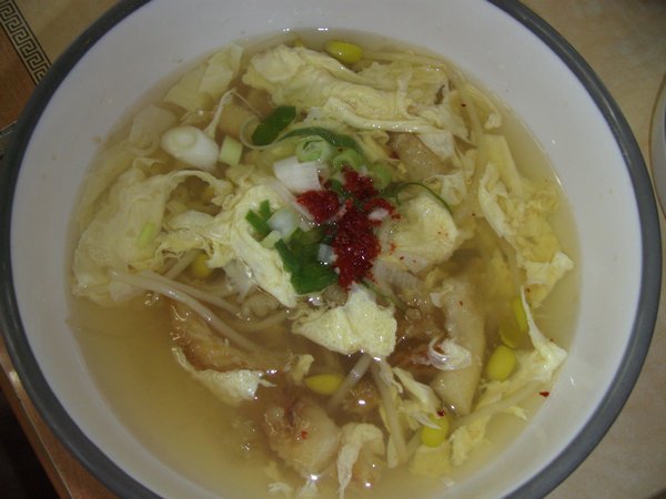 Fran's breakfast - dried fish soup