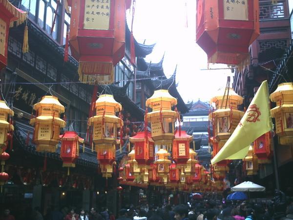Traditional new years lanterns in a market in Shanghai