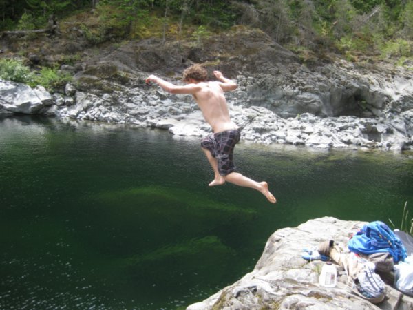 Zach jumping of the cliff