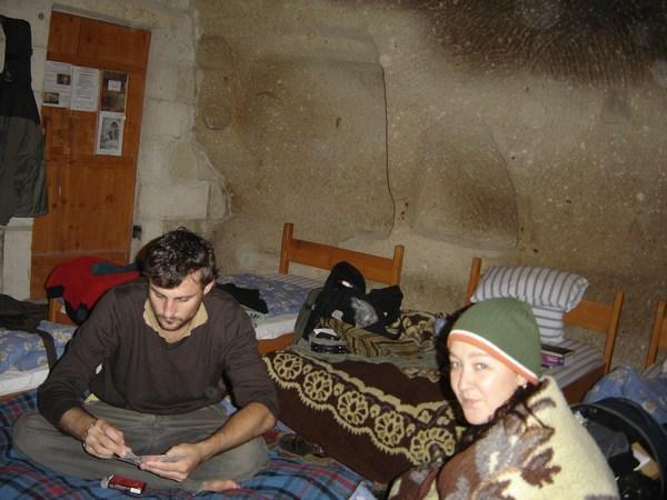 Dan and Mel in the cave hostel