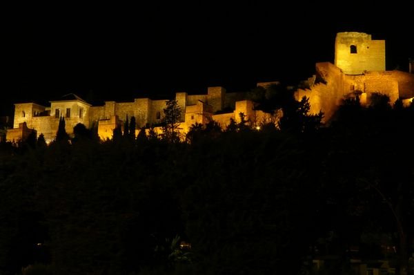 Malaga's Alcazaba palace at night