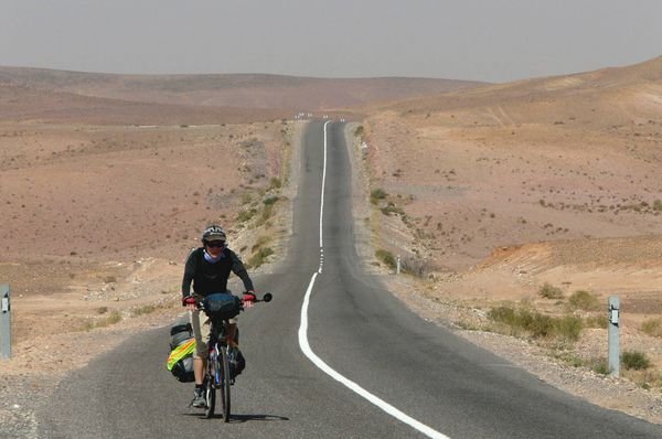 Kate riding from Ait Ben Haddou to Ouarzazate