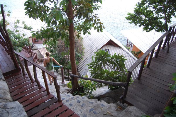 steep stairs to our cabin