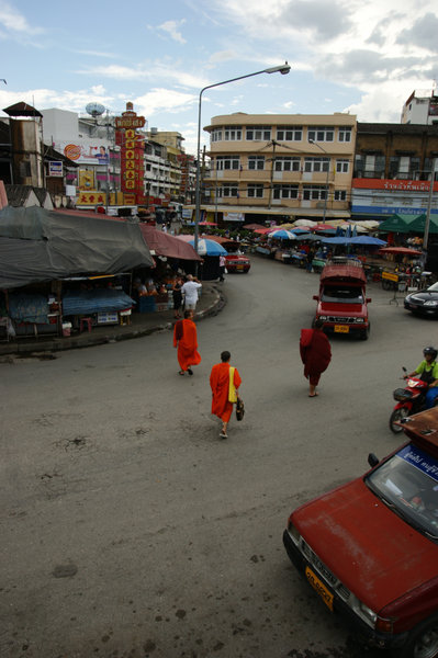monks in street