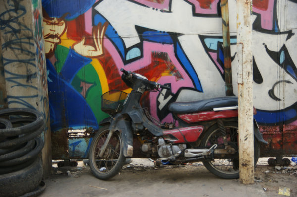 bike in front of graffiti
