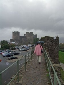Conwy Castle wall walk in drizzle