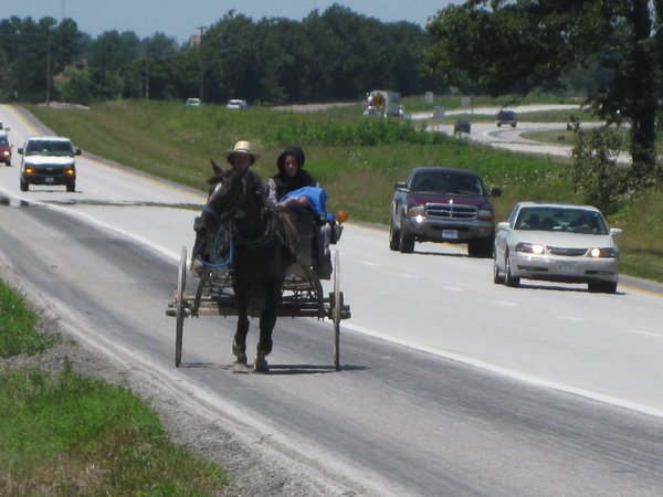 Amish riding buggy between Mansfield and Springfield