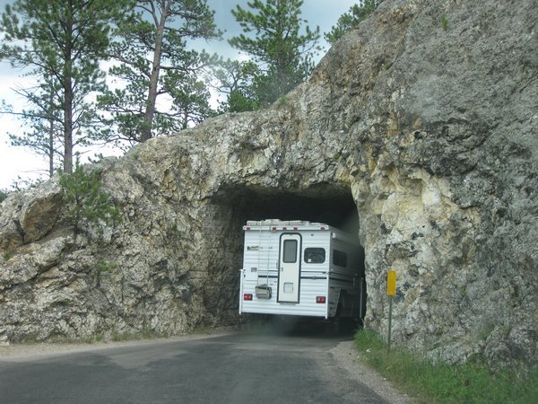 Pigtail switchbacks and tunnels framing Mt. Rushmore into Custer State Park