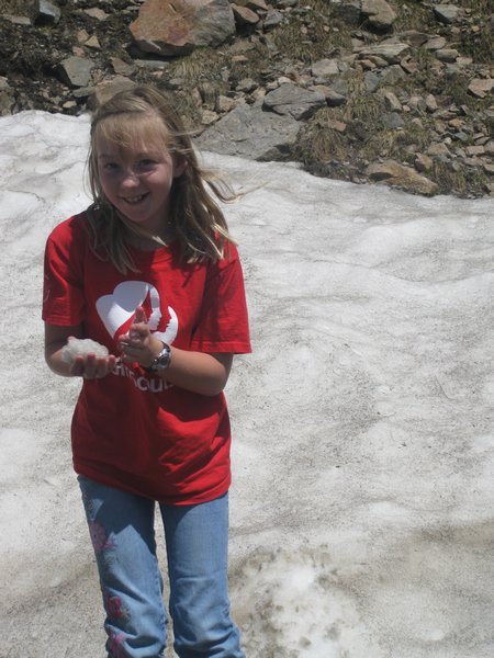Playing in the snow on August 1 in WY