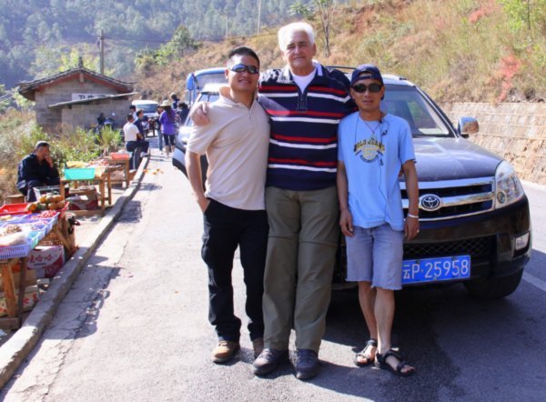 Posing the three of us on our way to Lugu Lake, James, Bear and our driver mr. Ho
