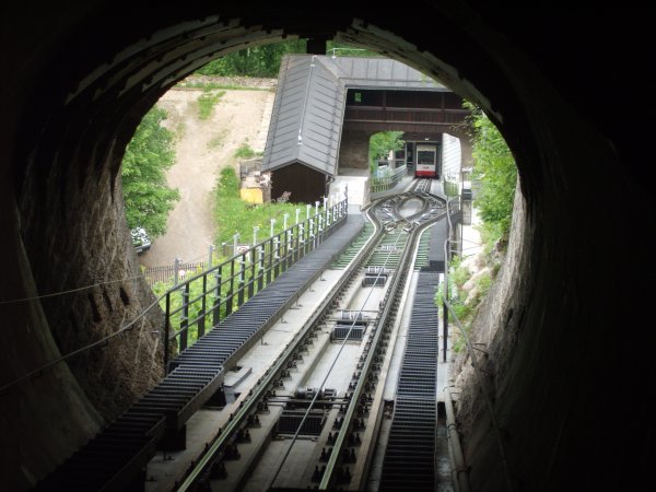 looking down the funicular