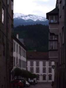 View of alps down a street in Hall