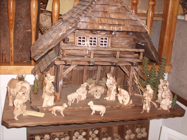 Cool hand carved manger at a store in triberg