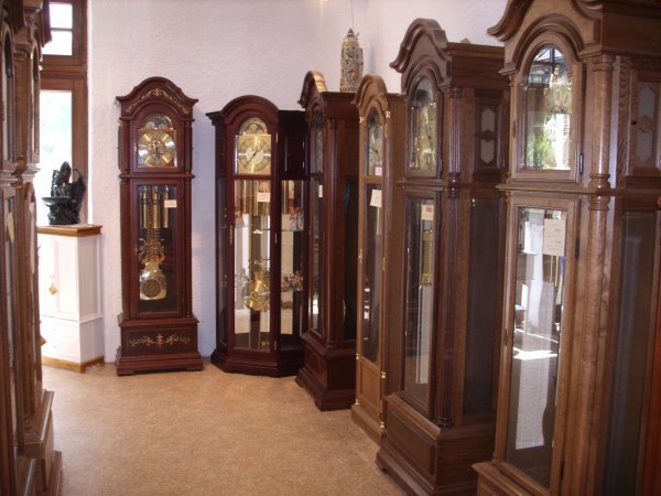 cool grandfather clocks at a shop in Titisee