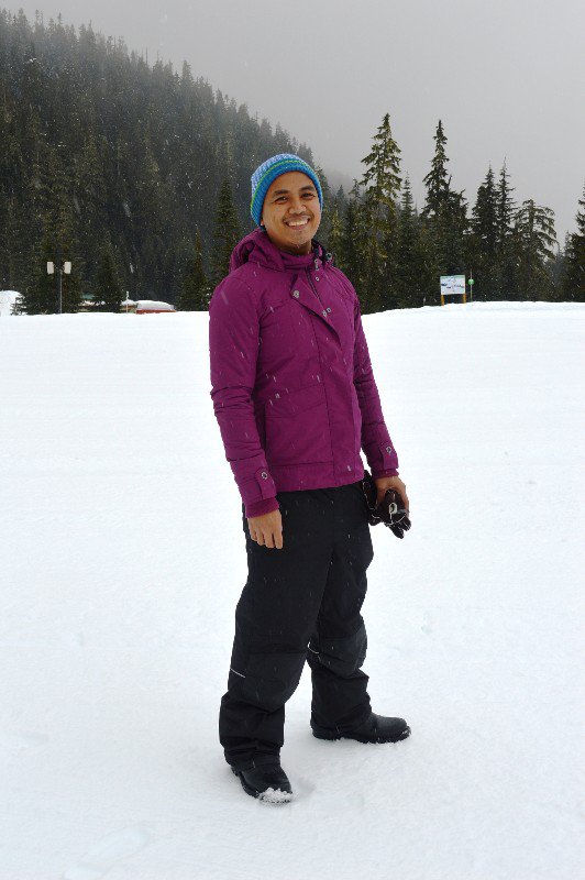 look at me I'm on the snow! and there are pine trees!