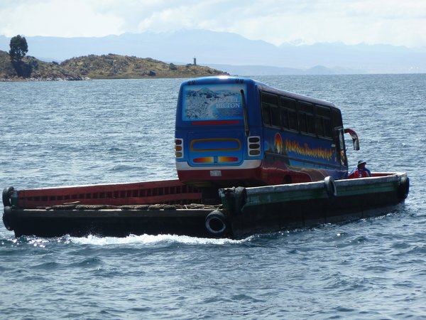 Our bus on its boat, Copacabana, Bolivia