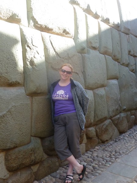 Tina and Inca Wall, Cusco, Peru