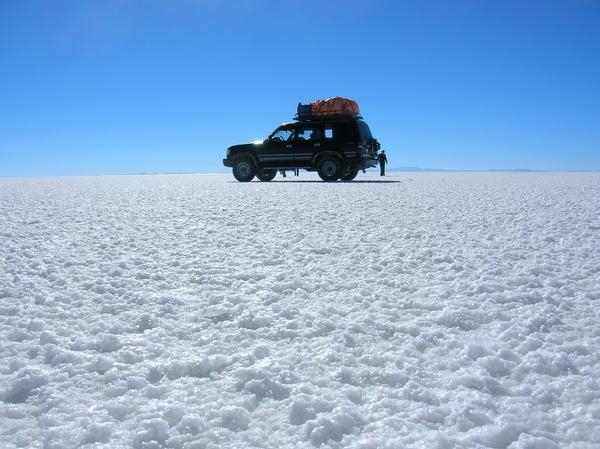 Our 4X4 on the solid salt flat