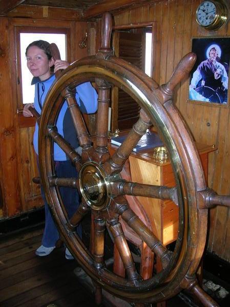 Anne in the wheelhouse