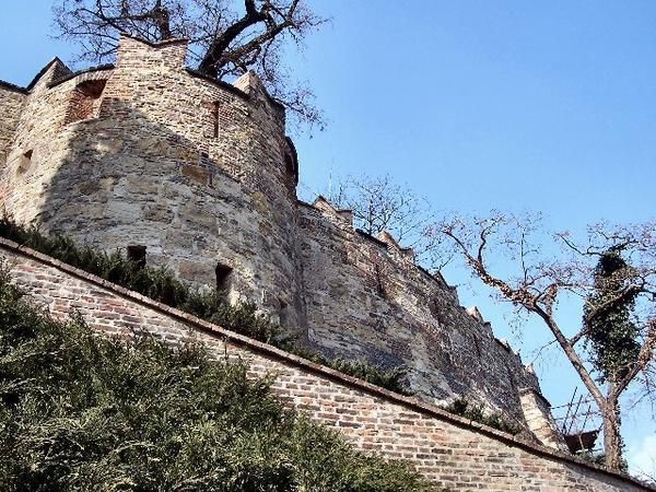 Looking up at old fortifications 