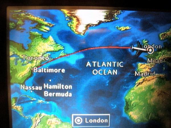 Graphic of the route we flew to London