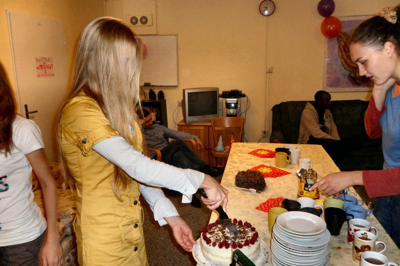 Cutting her birthday cake 
