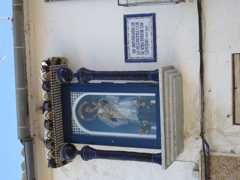 Religious tiles on a home