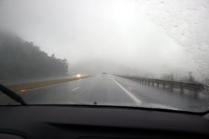 Driving in a downpour through the Blue Ridge Mountains