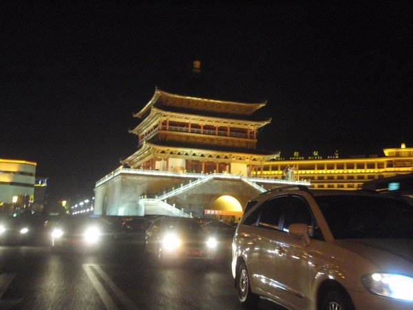 Leaving Xi'an - Bell tower & night traffic