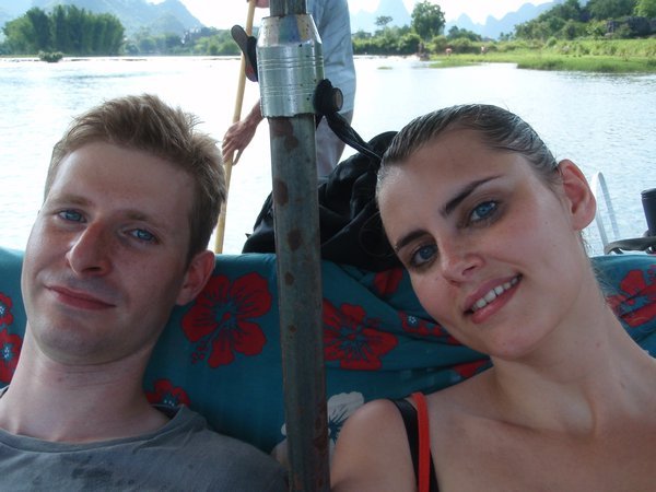 Yangshuo - punting on bamboo raft down the river - chilled