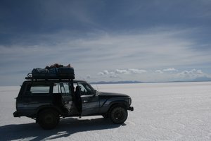 Our jeep on the salt flats