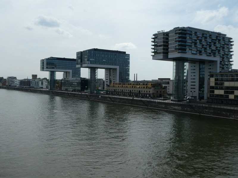 Famous cantilevered buildings on the Rhine waterfront
