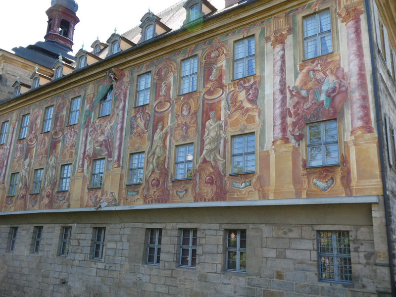 Town hall exterior is decorated with frescoes