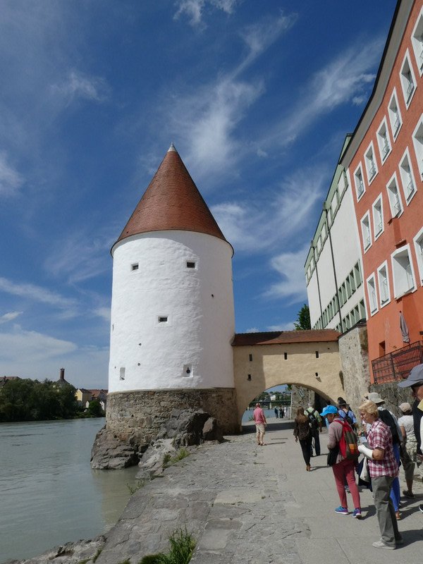 A tower seen as you look up the Inn River.