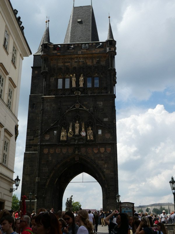 The gothic gate at the entrance to the Charles Bridge.