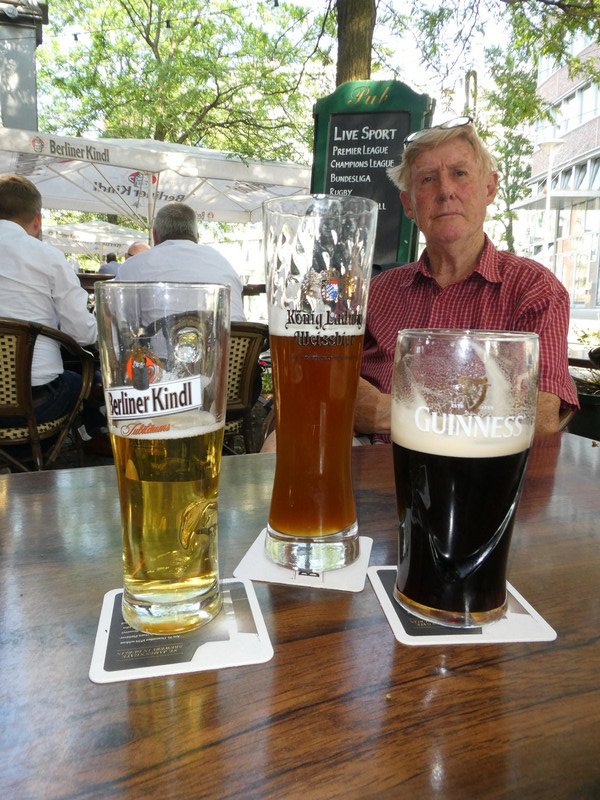 Time for refreshment after the long hot walk. It still fascinates me that every type of beer has its own style glass.