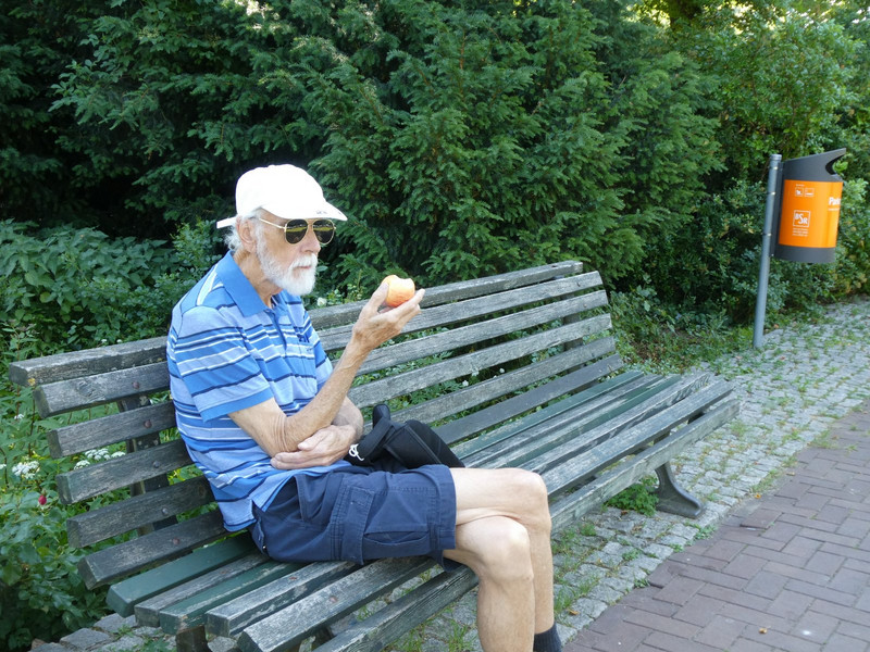 "So much for German engineering," says Phil, who retreats to a park bench with his apple.