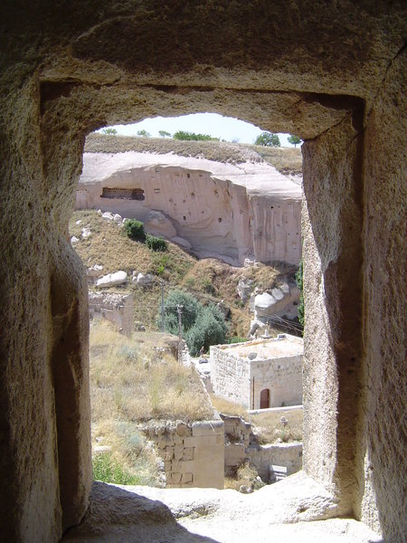 View of abandoned Greek village, from one of the cave dwellings