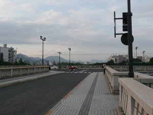 Standing on Aioi Bridge, the intended target of atomic bomb