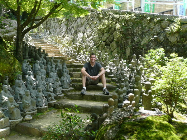 Me and the 500 buddhist icons within the temple grounds