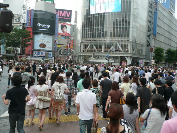 The busy crosswalk in the Shibuya district