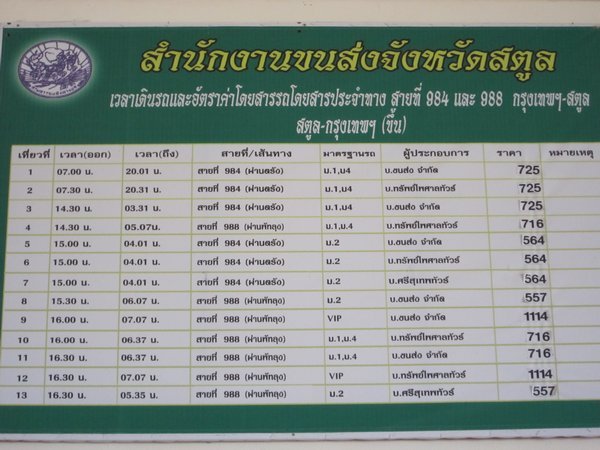 The bus timetable