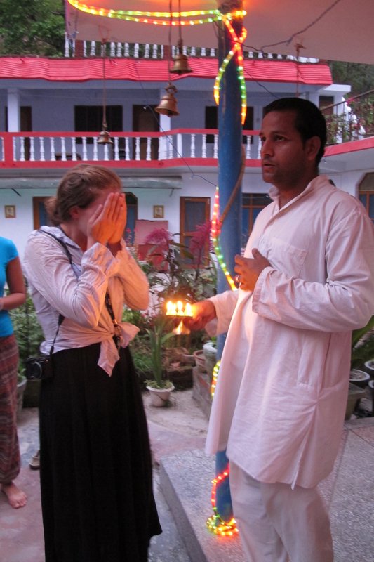 Tamsin Takes Blessing at Puja