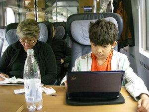 W.. blogging on train