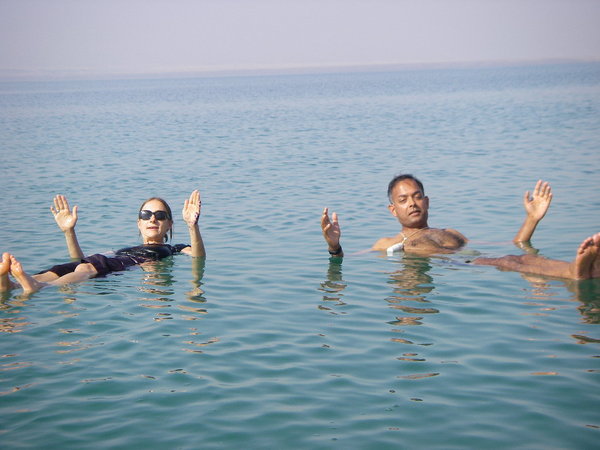 D.. and N.. floating on Dead Sea