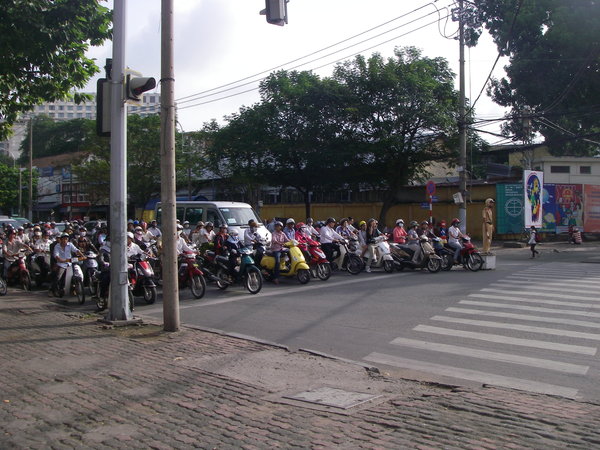 Saigon streets with motorbikes