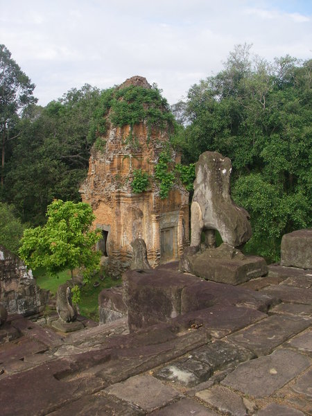 Bakong view of jungle with lion guardian